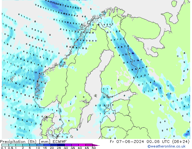 Z500/Rain (+SLP)/Z850 ECMWF Fr 07.06.2024 06 UTC