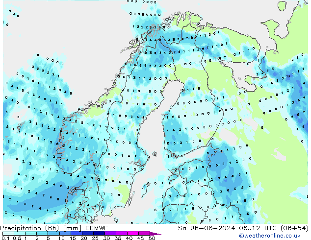 Z500/Rain (+SLP)/Z850 ECMWF So 08.06.2024 12 UTC