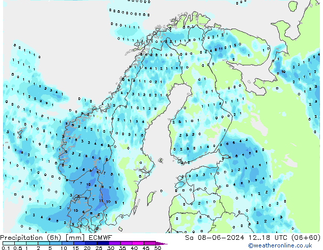 Precipitação (6h) ECMWF Sáb 08.06.2024 18 UTC