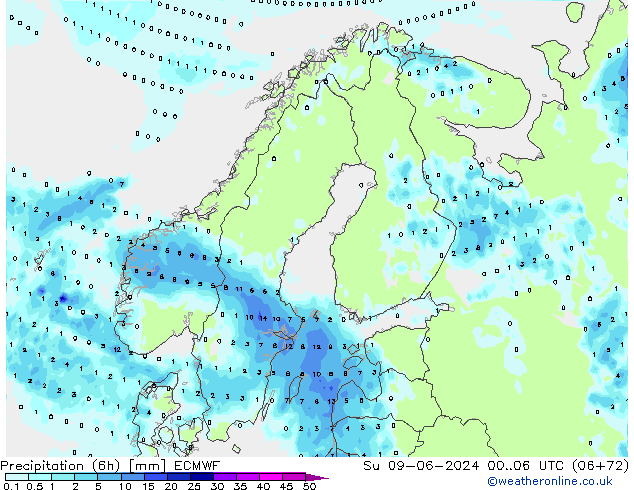 Z500/Regen(+SLP)/Z850 ECMWF zo 09.06.2024 06 UTC