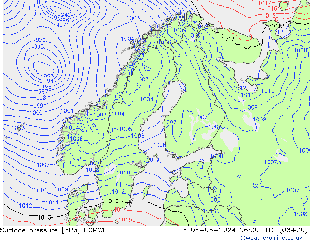 Presión superficial ECMWF jue 06.06.2024 06 UTC