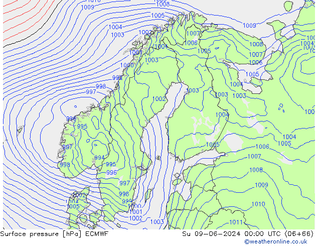 Surface pressure ECMWF Su 09.06.2024 00 UTC