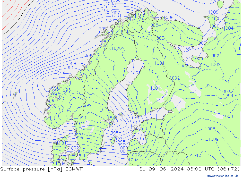 Yer basıncı ECMWF Paz 09.06.2024 06 UTC