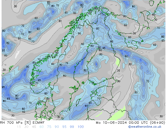 RH 700 hPa ECMWF Mo 10.06.2024 00 UTC