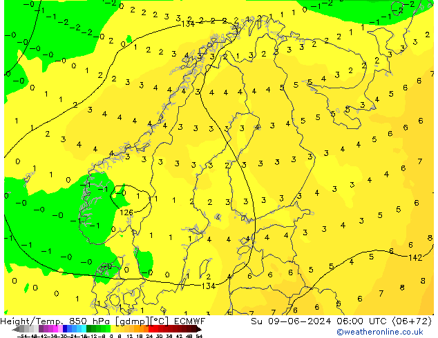 Z500/Regen(+SLP)/Z850 ECMWF zo 09.06.2024 06 UTC