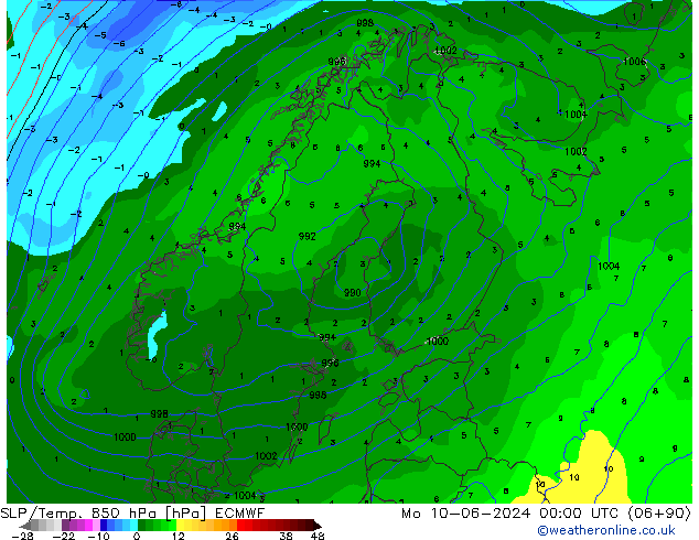 SLP/Temp. 850 hPa ECMWF Po 10.06.2024 00 UTC