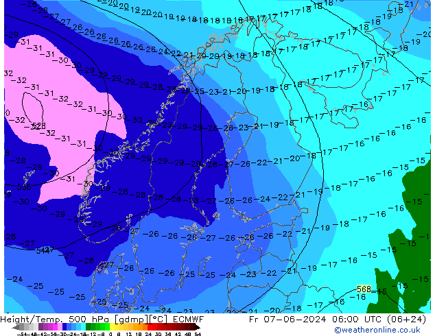 Z500/Rain (+SLP)/Z850 ECMWF Fr 07.06.2024 06 UTC