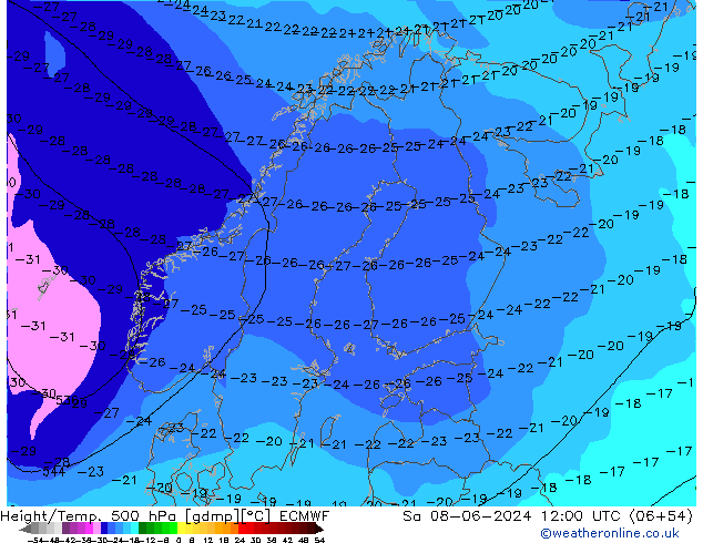 Z500/Rain (+SLP)/Z850 ECMWF So 08.06.2024 12 UTC