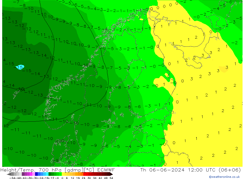 Height/Temp. 700 hPa ECMWF  06.06.2024 12 UTC