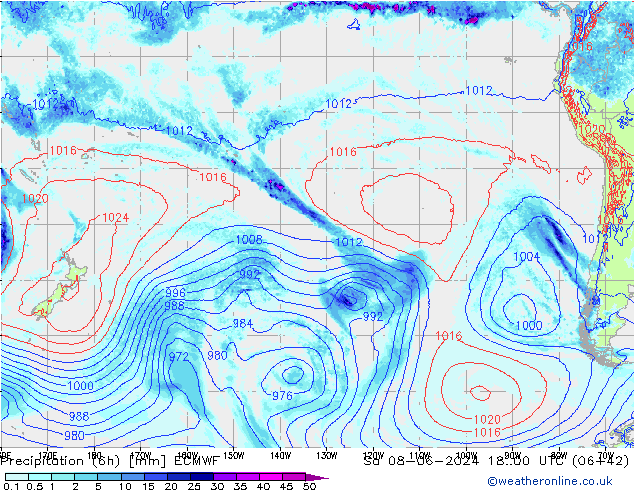 Precipitation (6h) ECMWF So 08.06.2024 00 UTC