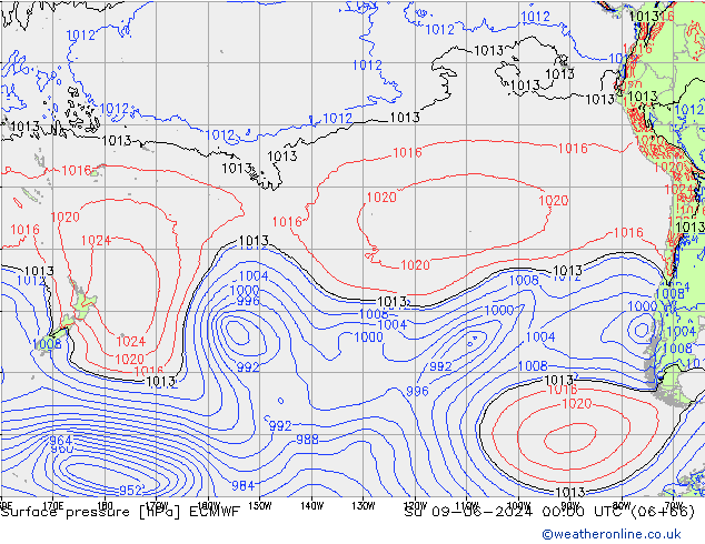 Atmosférický tlak ECMWF Ne 09.06.2024 00 UTC