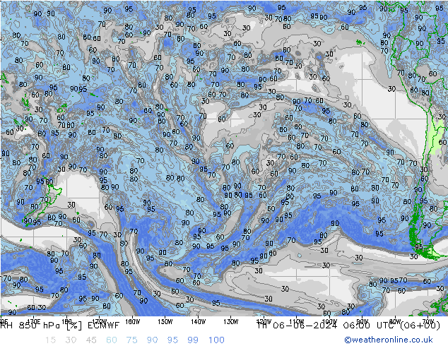 RH 850 hPa ECMWF Th 06.06.2024 06 UTC