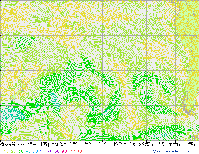 Stroomlijn 10m ECMWF vr 07.06.2024 00 UTC