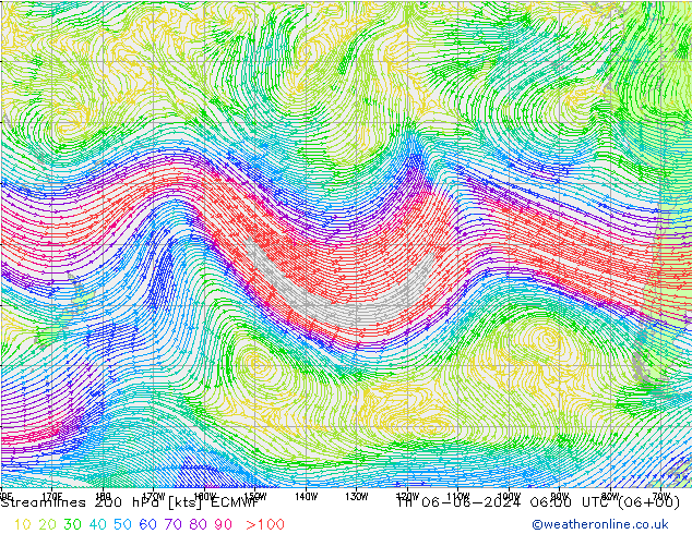 Streamlines 200 hPa ECMWF Th 06.06.2024 06 UTC