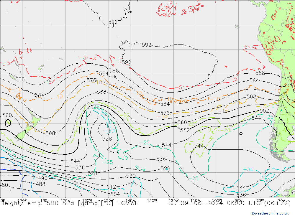 Height/Temp. 500 hPa ECMWF Su 09.06.2024 06 UTC