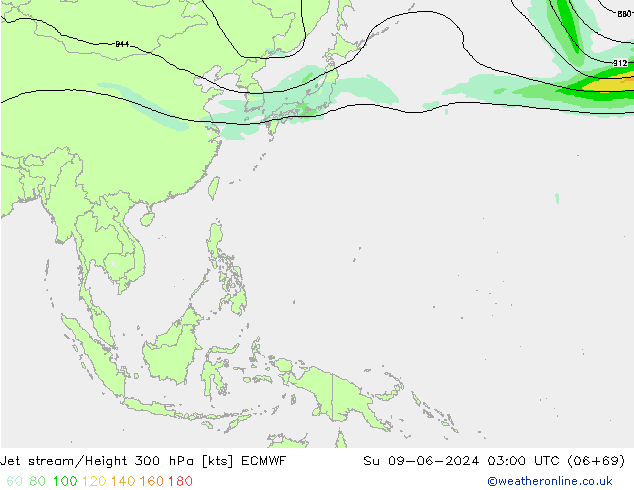 Straalstroom ECMWF zo 09.06.2024 03 UTC