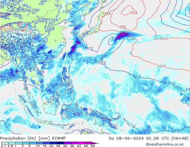 Z500/Rain (+SLP)/Z850 ECMWF сб 08.06.2024 06 UTC