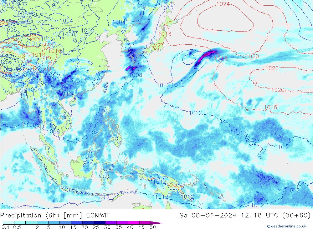 Z500/Rain (+SLP)/Z850 ECMWF Sa 08.06.2024 18 UTC