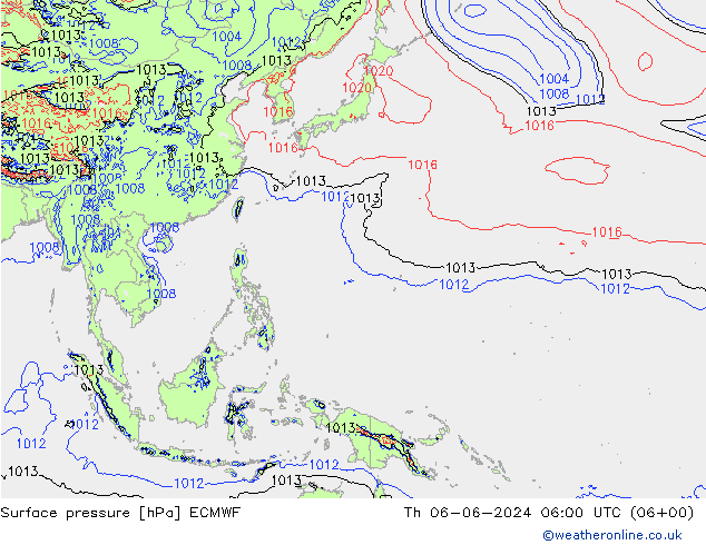 Surface pressure ECMWF Th 06.06.2024 06 UTC