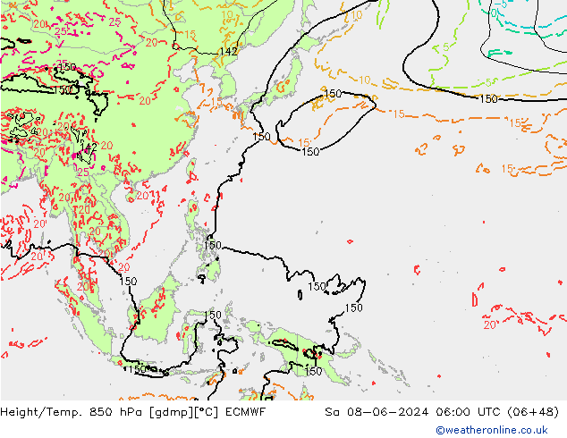 Z500/Rain (+SLP)/Z850 ECMWF сб 08.06.2024 06 UTC