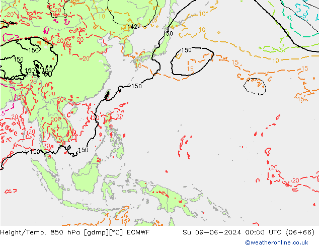 Z500/Rain (+SLP)/Z850 ECMWF Вс 09.06.2024 00 UTC