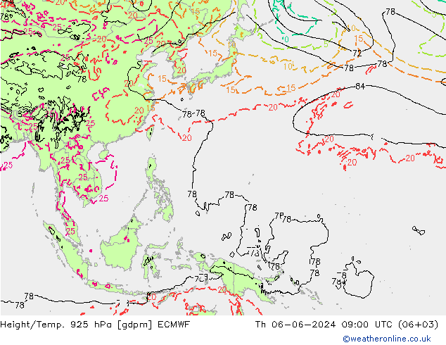 Height/Temp. 925 hPa ECMWF Qui 06.06.2024 09 UTC