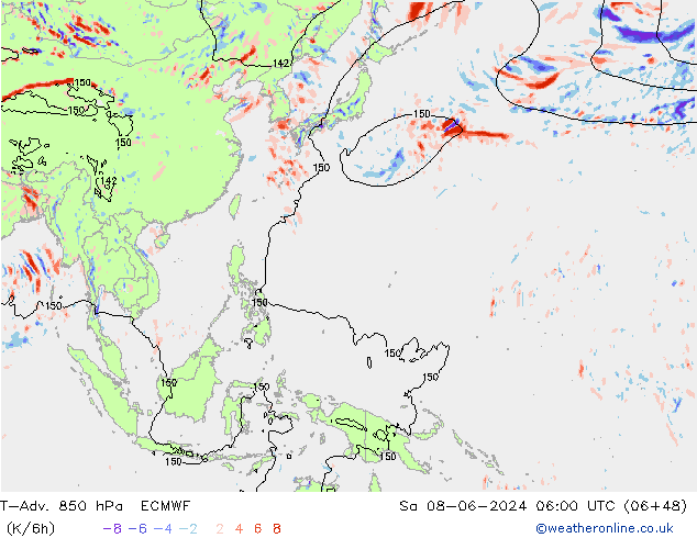 T-Adv. 850 hPa ECMWF So 08.06.2024 06 UTC