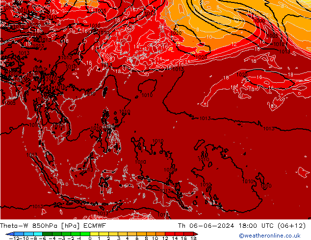 Theta-W 850hPa ECMWF czw. 06.06.2024 18 UTC