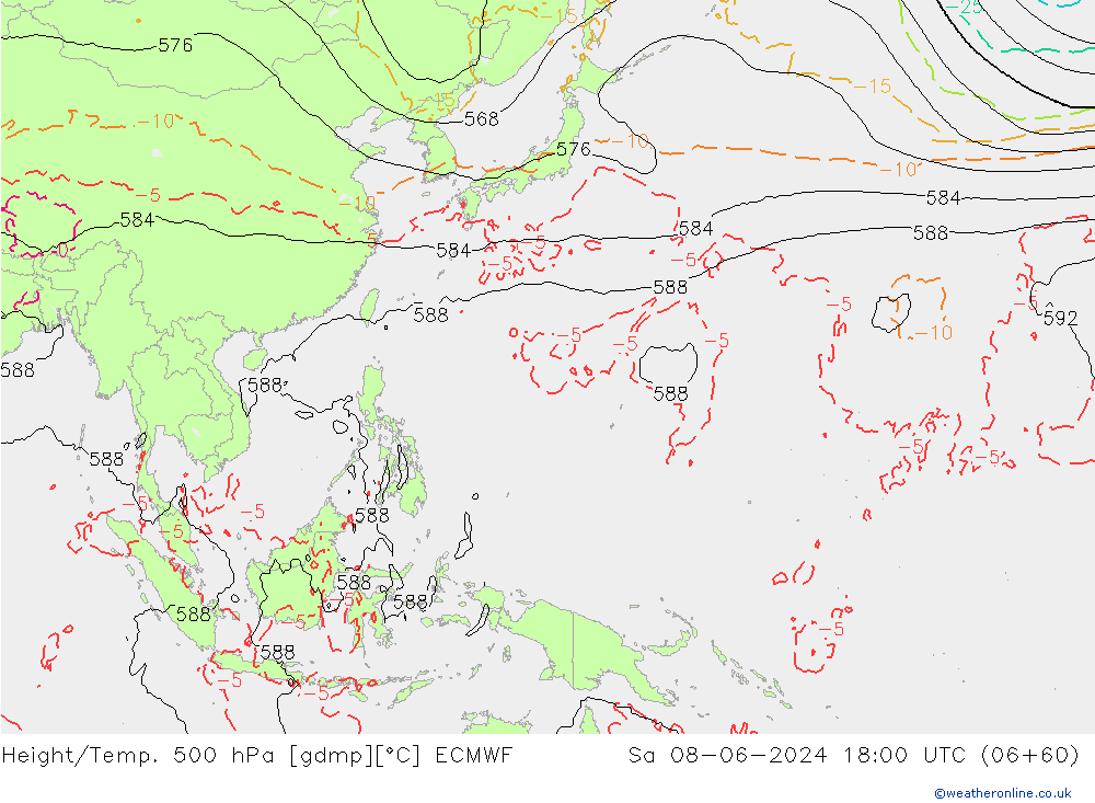 Z500/Rain (+SLP)/Z850 ECMWF Sa 08.06.2024 18 UTC