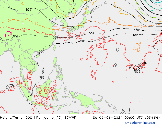Z500/Rain (+SLP)/Z850 ECMWF Вс 09.06.2024 00 UTC