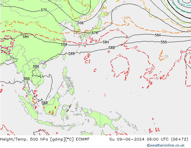 Height/Temp. 500 hPa ECMWF So 09.06.2024 06 UTC