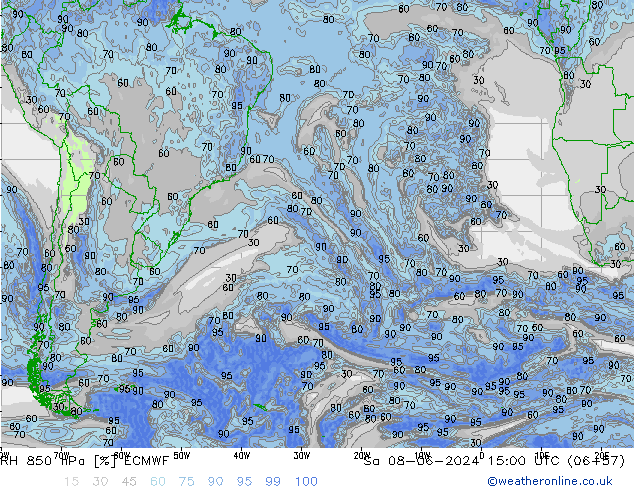 RH 850 hPa ECMWF Sa 08.06.2024 15 UTC