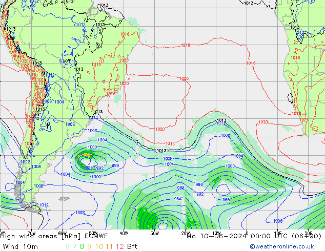 High wind areas ECMWF  10.06.2024 00 UTC