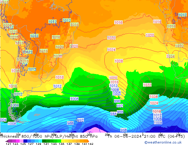 850-1000 hPa Kalınlığı ECMWF Per 06.06.2024 21 UTC