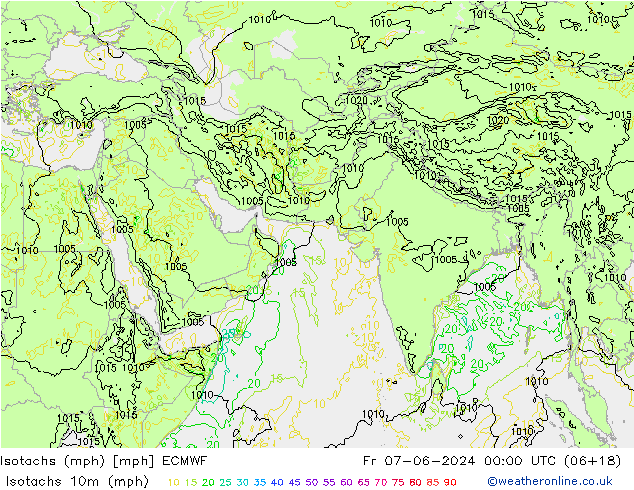 Isotachs (mph) ECMWF Pá 07.06.2024 00 UTC