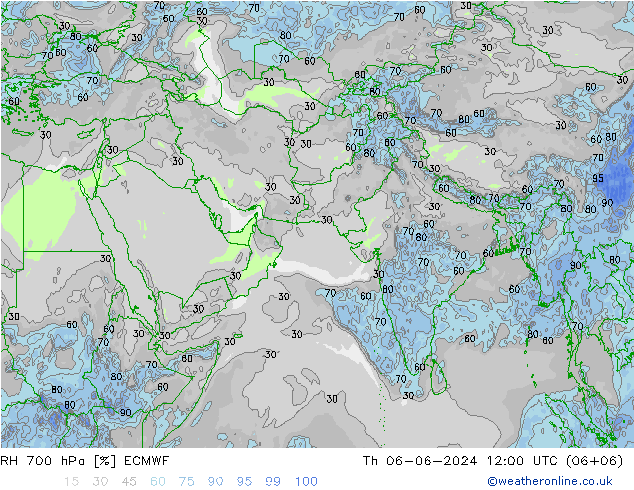 RH 700 hPa ECMWF Th 06.06.2024 12 UTC