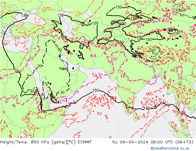 Height/Temp. 850 hPa ECMWF dom 09.06.2024 06 UTC