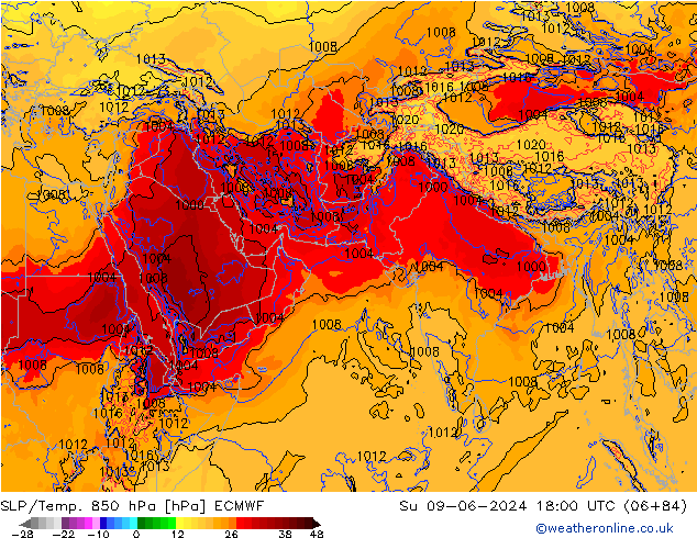 SLP/Temp. 850 hPa ECMWF zo 09.06.2024 18 UTC