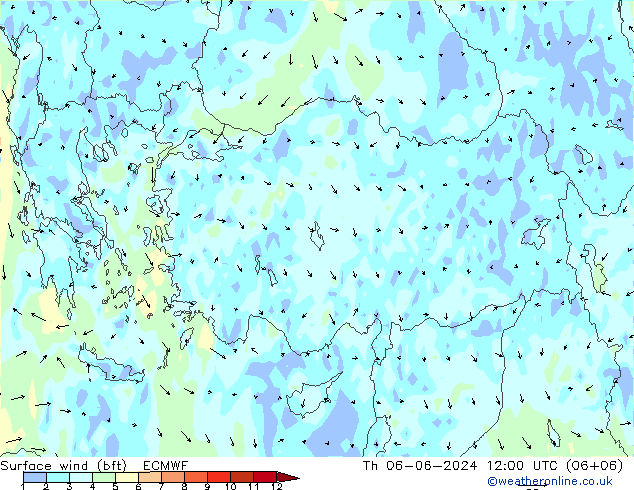 Surface wind (bft) ECMWF Th 06.06.2024 12 UTC