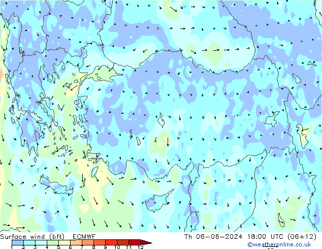 Surface wind (bft) ECMWF Th 06.06.2024 18 UTC