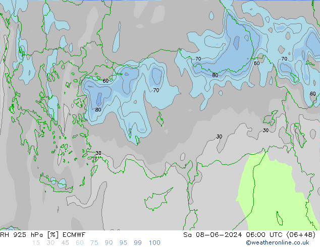 RH 925 hPa ECMWF  08.06.2024 06 UTC