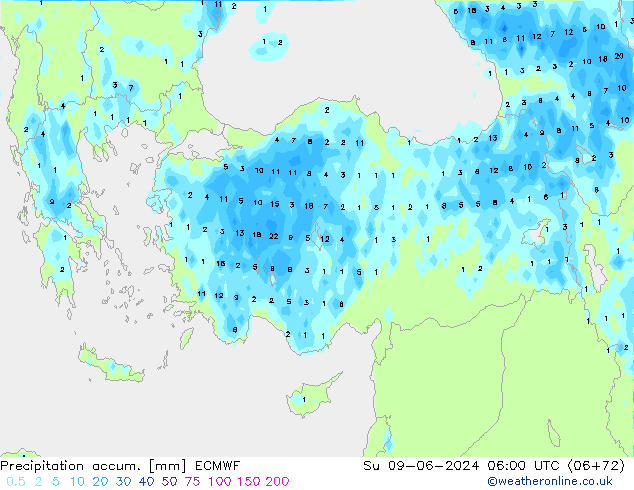 Precipitation accum. ECMWF Su 09.06.2024 06 UTC