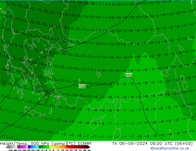 Height/Temp. 500 hPa ECMWF Čt 06.06.2024 09 UTC