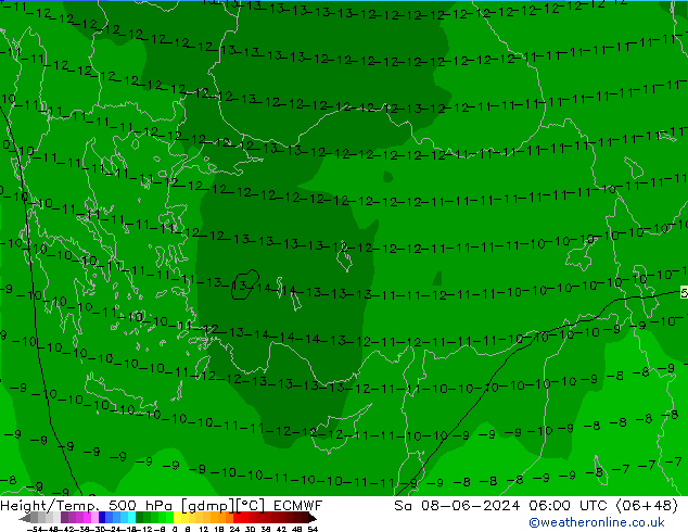 Z500/Rain (+SLP)/Z850 ECMWF Sa 08.06.2024 06 UTC