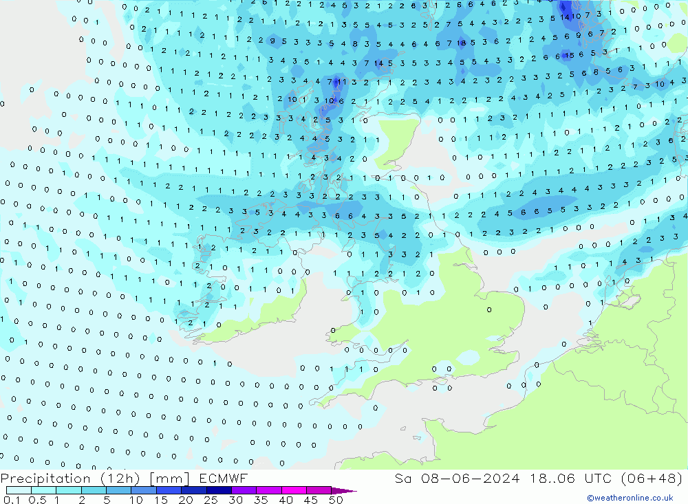 Precipitação (12h) ECMWF Sáb 08.06.2024 06 UTC