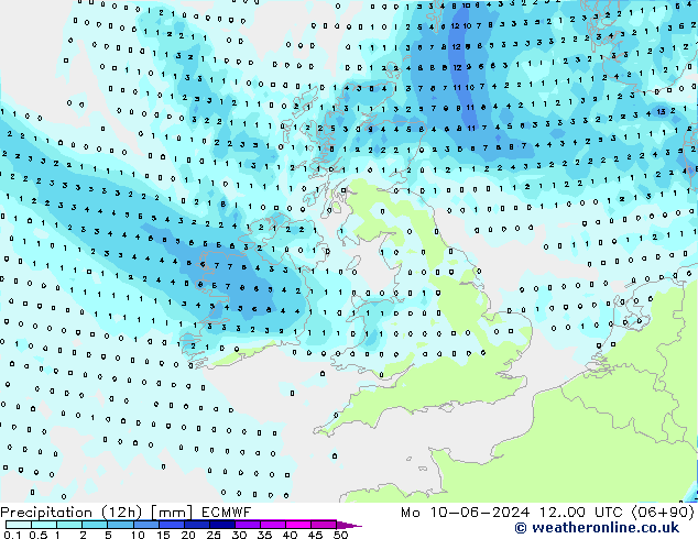 Yağış (12h) ECMWF Pzt 10.06.2024 00 UTC