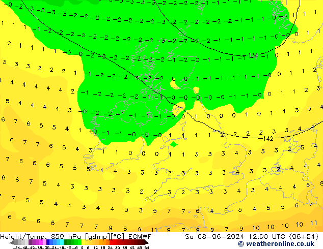 Z500/Yağmur (+YB)/Z850 ECMWF Cts 08.06.2024 12 UTC