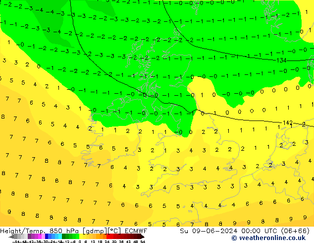 Z500/Rain (+SLP)/Z850 ECMWF Su 09.06.2024 00 UTC