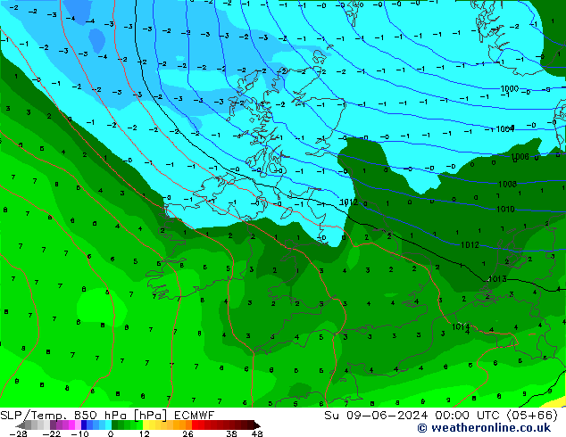 SLP/Temp. 850 hPa ECMWF dom 09.06.2024 00 UTC