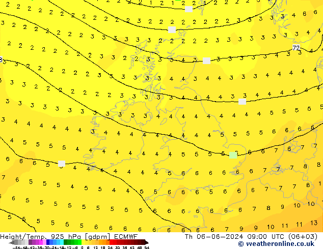 Height/Temp. 925 hPa ECMWF Th 06.06.2024 09 UTC